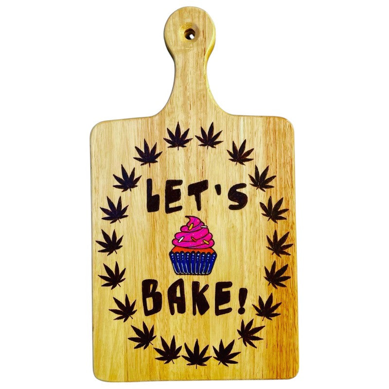 Cutting Board Let's Bake Cupcakes 13.5"x 7.5" x0.75" Wood Burned Maple Leaf Art Work