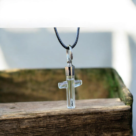 Christian Cross Necklace or Keychain Writing on Rice Unique Jewelry