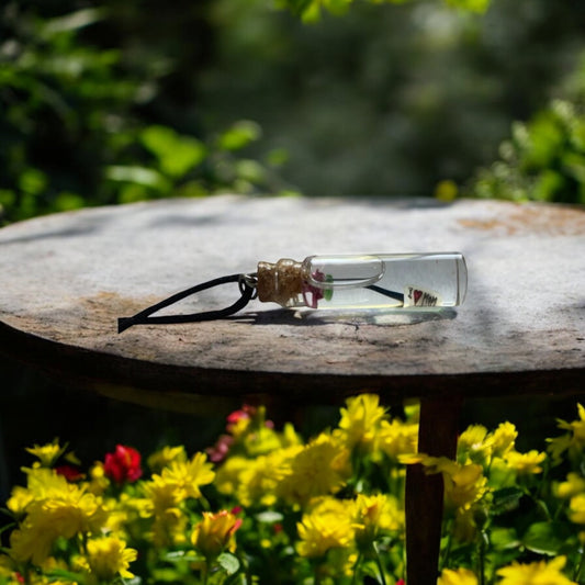 Cork Top Glass Necklace or Keychain Writing on a Grain of Rice Unique Jewelry