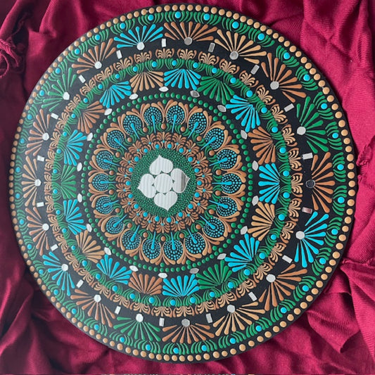 Mandala con espejos Arte de puntos con tonos de azul Tonos de colores marrones Decoración de pared hecha a mano para el hogar y la oficina