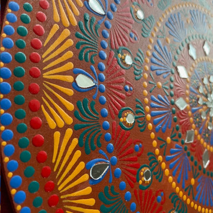 Mandala con espejos Arte de puntos con tonos de azul, verde, rojo, dorado, decoración de pared hecha a mano para el hogar y la oficina