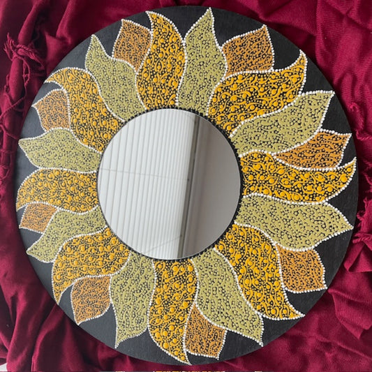 Espejo de pared de girasol, arte de puntos, Swishes, pintura acrílica hecha a mano, decoración para el hogar y la Oficina