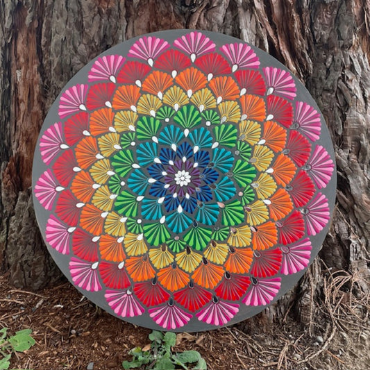 Mandala arco iris con espejo trabajo punto arte hecho a mano pintura acrílica decoración del hogar