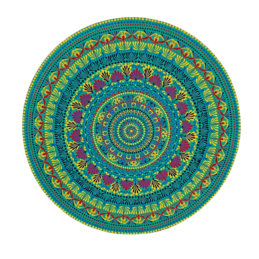 Mandala con espejos Dot Art Naranja Mar Verde y Azul Colores Pintura acrílica hecha a mano