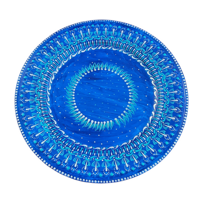 Centro de mesa decorativo con mandala azul, diseño de Henna Mehndi, cargador para eventos