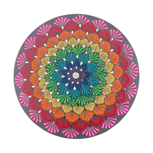 Mandala arco iris con espejo trabajo punto arte hecho a mano pintura acrílica decoración del hogar