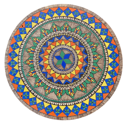 Turkish Mandala Wood Burned and Painted 12”