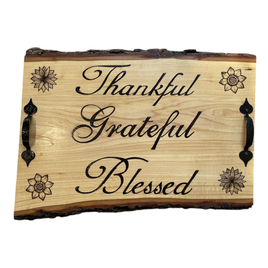 Thankful Grateful  Blessed Floral Serving Tray Charcuterie Board 18"x14"