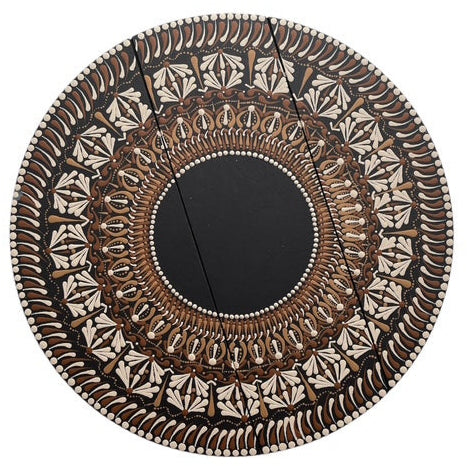 15” Brown and Tan Mandala Lazy Susan – Stylish Rotating Tray for Home & Dining