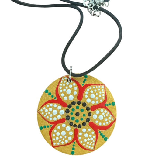 Necklace Floral Hand Painted Lightweight 18" Rope Circular Style