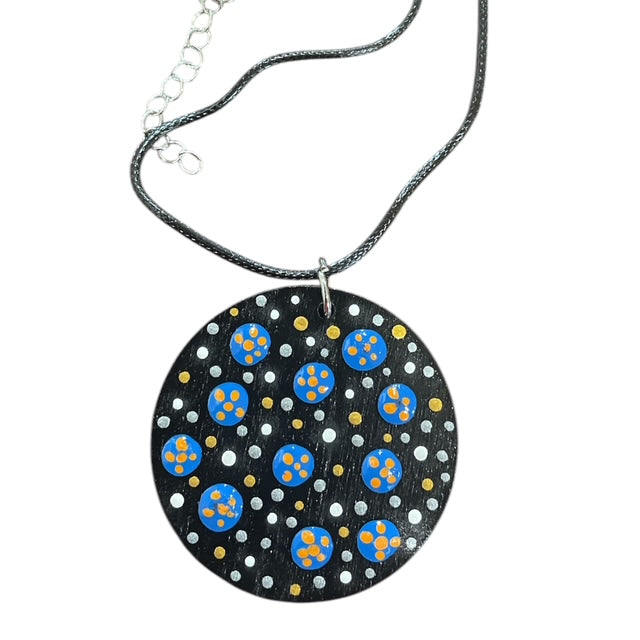 Necklace Blue Stone Inspired Hand Painted Lightweight 18" Rope Circular Style