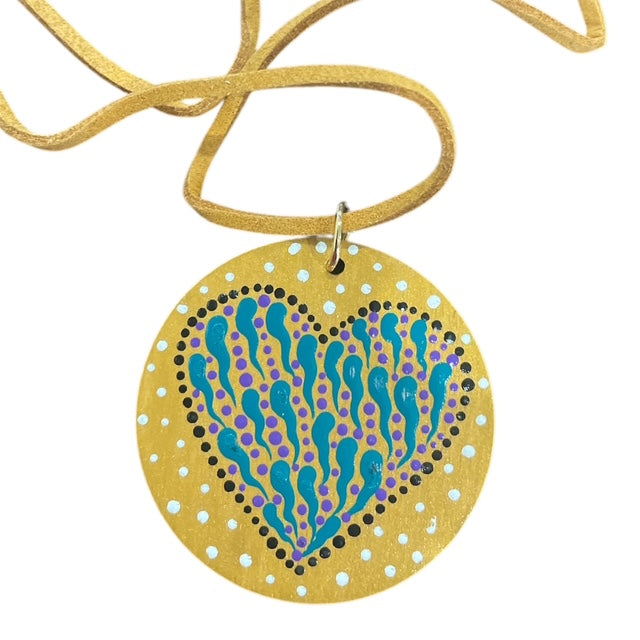 Necklace Love Filled Heart Hand Painted Lightweight 18" Rope Circular Style