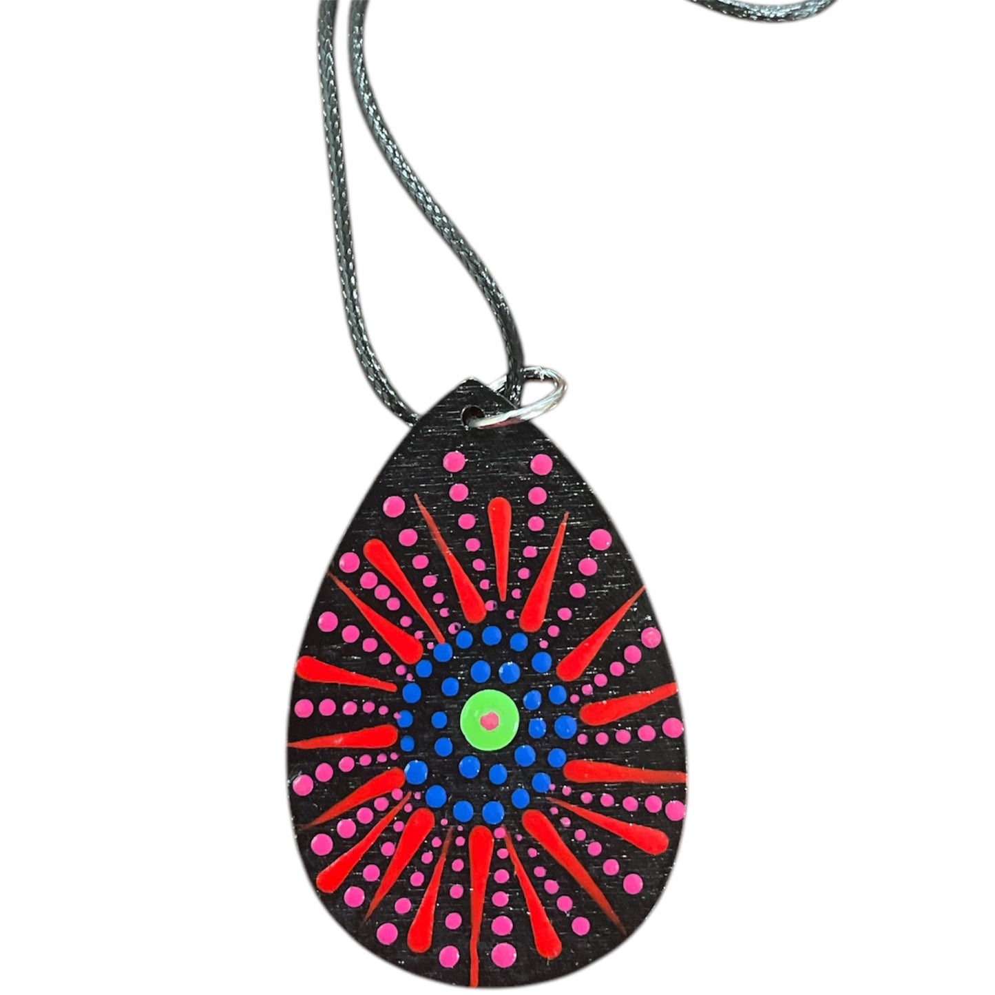 Necklace Fireworks Inspired Hand Painted Lightweight 18" Rope Teardrop Style