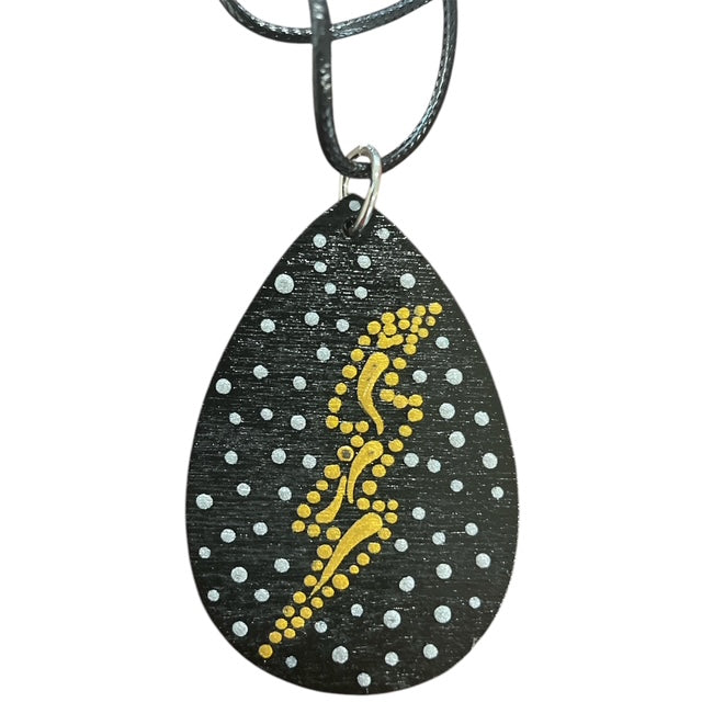 Necklace Lightening Bolt Hand Painted Lightweight 18" Rope Teardrop Style