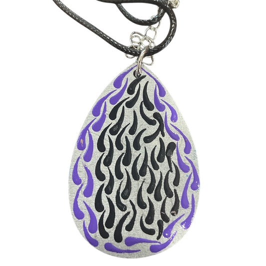 Necklace Purple Black Hand Painted Lightweight 18" Rope Teardrop Style