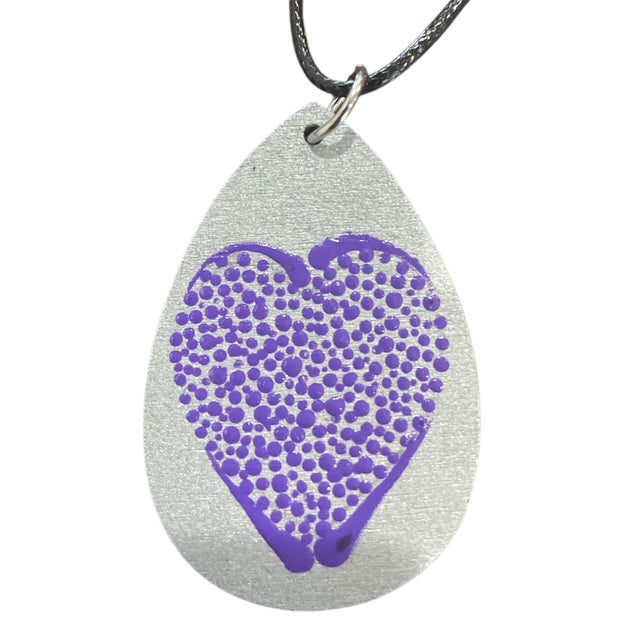 Necklace Purple Heart Hand Painted Lightweight 18" Rope Teardrop Style