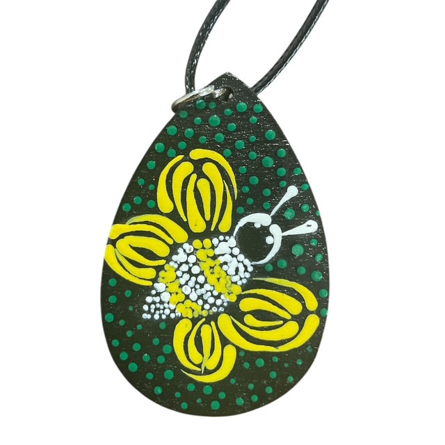 Necklace Honey Bee Hand Painted Lightweight 18" Rope Teardrop Style