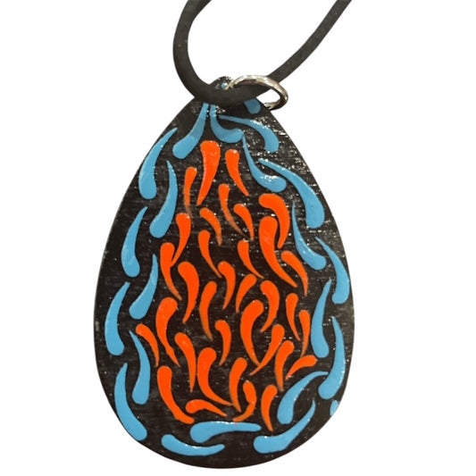 Necklace Fire and Water Hand Painted Lightweight 18" Rope Teardrop Style