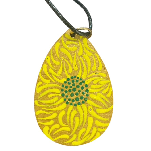 Necklace Sunflower Hand Painted Lightweight 18" Rope Teardrop Style