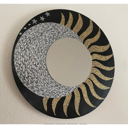 Espejo de pared Sun Moon Stars, arte de puntos, pintura acrílica dorada y plateada, decoración hecha a mano para el hogar y la Oficina
